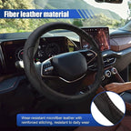 15 Inch Leather Car Steering Wheel Cover for SUV, Truck, Blackline | Anti-Slip Breathable Automotive Steering Wheel Protector, Universal Heat Resistant Vehicle Interior Accessories