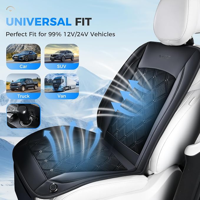 Coverado Cooling Car Seat Cover, 12V-24V Ventilated Front Seat Cushion for Car, 3-Speed Adjustable Seat Cover for Summer Driving Seat, Universal Fit for Car SUV Truck Van