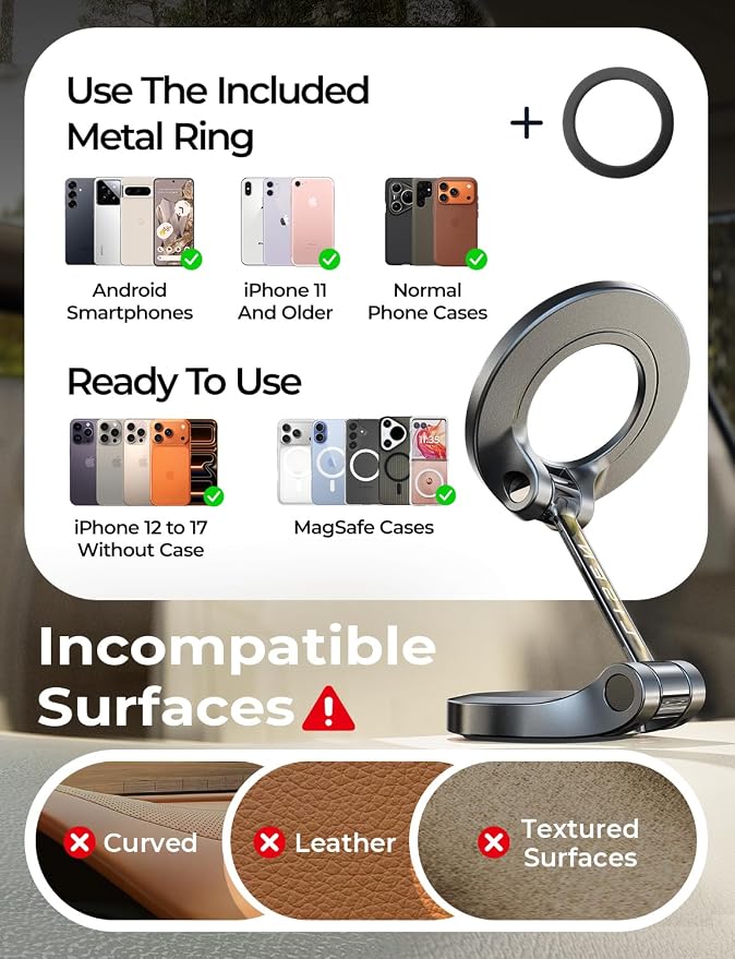 for MagSafe Car Mount for iPhone 17 Pro Max [24 Strong Magnets] Magnetic Phone Holder for Car Dashboard Magnet Phone Mount Car Cell Phone Holder for iPhone 17 Pro Max 16 15 14 13, Carbon Fiber