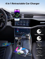 Starlight Retractable Car Charger with Retractable Cables, Starlight in Car Roof 4 in 1 Super Fast USB C Car Phone Charger, 2 USB Ports Starry Sky Adapter, Compatible with iPhone 17 16 15 14