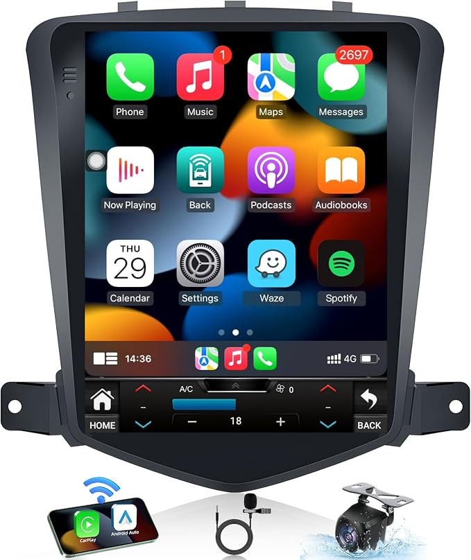 4 + 64GB ROM Android 15 Upgrade Car Radio for Chevrolet Chevy Cruze 2009-2015: 10.4 Inch 1024 * 768 HD IPS Tesla Style Touchscreen Stereo Wireless Carplay Andriod Auto Backup Camera GPS 5G WiFi FM