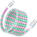 USB A to USB C Cable 6FT,Beaded Phone Charger Cord for iPhone 17 16 Pro Max 17e 15 Carplay,Cute TypeC Car Charger Charging Cord for iPad Pro 10 11/Samsung S26 S25 S24/Android Girl Women,PinkGreen Star