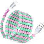 USB A to USB C Cable 6FT,Beaded Phone Charger Cord for iPhone 17 16 Pro Max 17e 15 Carplay,Cute TypeC Car Charger Charging Cord for iPad Pro 10 11/Samsung S26 S25 S24/Android Girl Women,PinkGreen Star