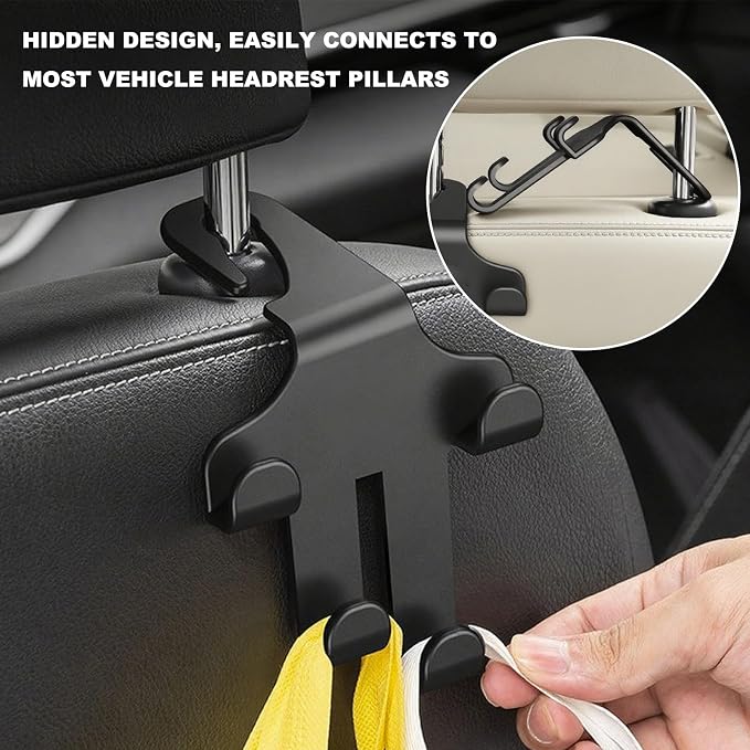 Car Seat Headrest Hooks, 4-in-1 Sturdy Car Seat Back Hanger Multifunctional Hanging Holder, Heavy Duty Auto Storage Hook Organizer for Handbags Purses Coats Grocery Bags