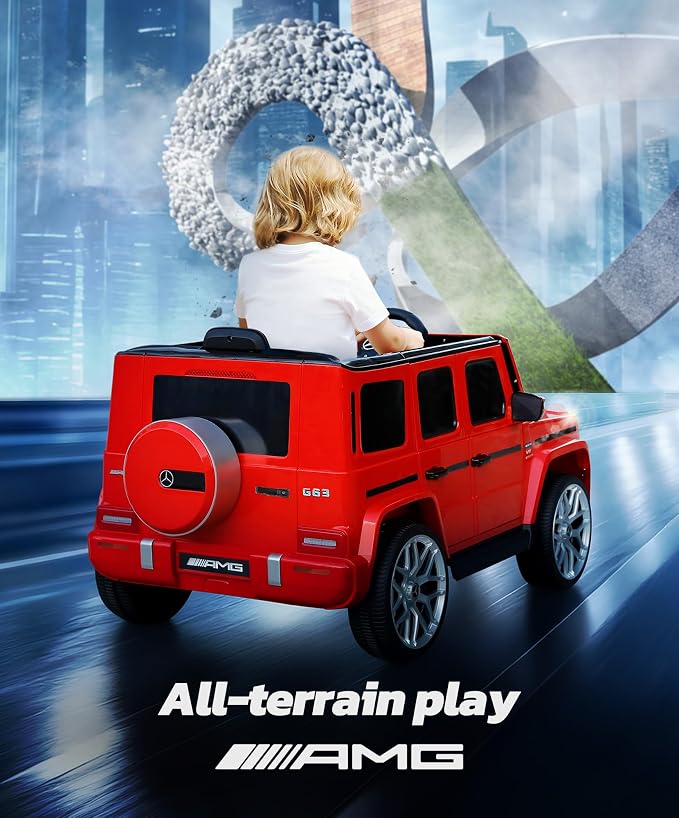 Licensed Mercedes-Benz AMG G63 Ride on Toys,Drivable Car for Toddler,Kids' Electric Vehicles,Dual Mode of Flashing Light/LED Light,Low Battery Prompt,Bluetooth,Music& Horn,Soft Start,Red