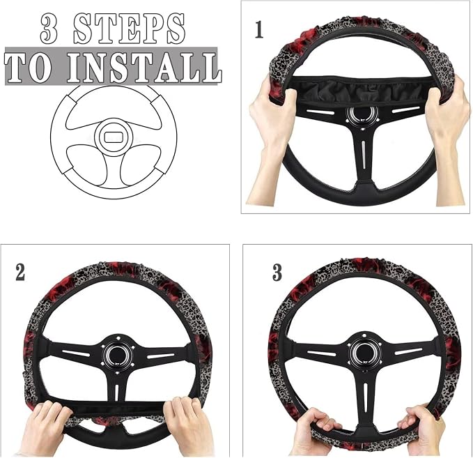 Retro Leopard Print Rose Sunflower Cow Pattern Wear-Resistant Steering Wheel Cover Fit for 15 inches Car Wheel Protector Automotive Accessories Universal Fit Car Van SUV Truck
