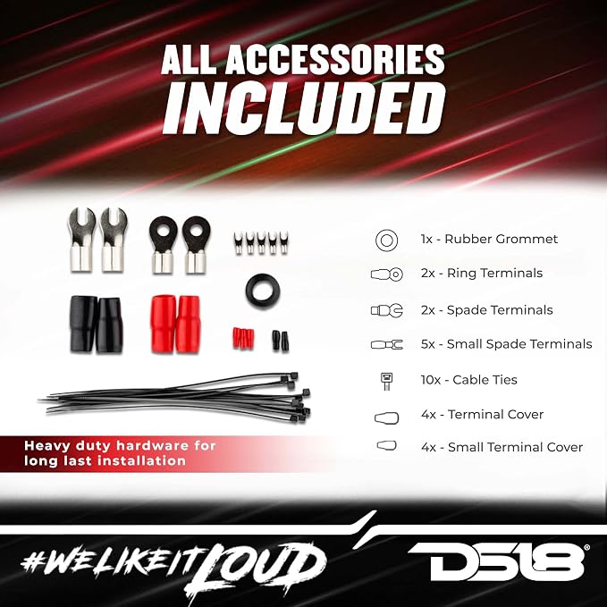 AMPKIT0 0 Gauge CCA Complete Amp Wiring Kit - Amplifier Install Wiring 1/0 Ga Amp Kit Pro Installation Cables Up to 3500 Watts with ANL Fuse Holder 250A