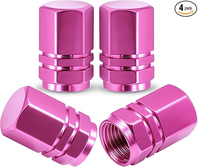 4PCS Tire Valve Stem Caps, with Rubber O-Ring, Corrosion Resistant Leak-Proof, Aluminum Alloy Universal Wheel Valve Covers for Cars, SUV, Trucks, Bikes, Motorcycles, Bicycles(Pink)