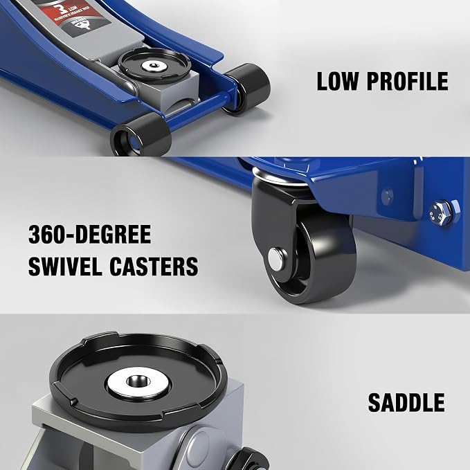 3 Ton Floor Jack, Hydraulic Car Jack, Low Profile with Dual Pumps, Quickly Lift Steel Service Jack (6600lbs)