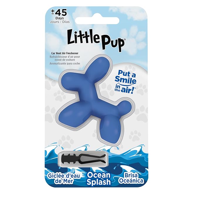 Little Pup 96603 Ocean Splash Scent, Car Air Freshener, Clips to A/C Air Vent, Alcohol-Free Fragrance Oil, Non-Hazardous and Non-Toxic Plastic, Set of 1