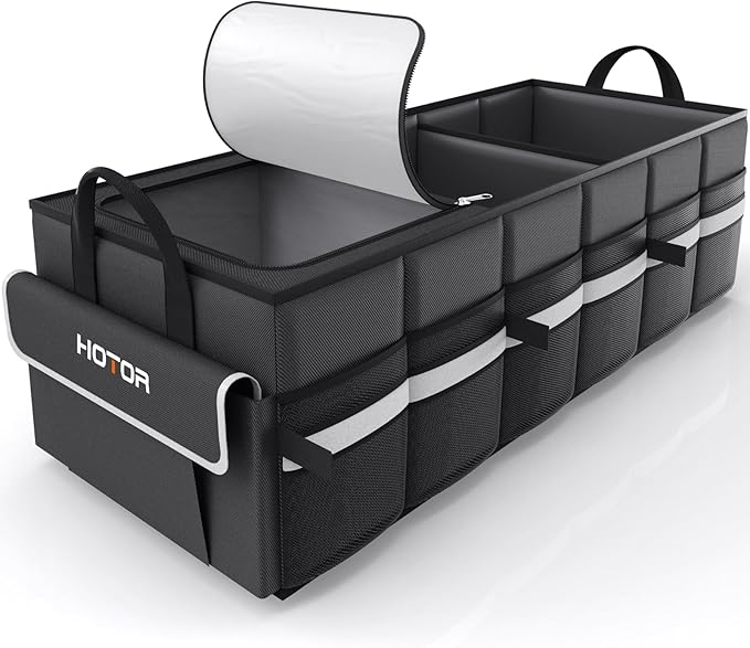 Trunk Organizer - Car Organizer with Built-In Leakproof Car Cooler, Collapsible Trunk Organizer with Cooler for SUV, Sedan, with Base Panel (3 Compartments, Black), 35.4"×14.2"×10.6"