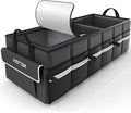Trunk Organizer - Car Organizer with Built-In Leakproof Car Cooler, Collapsible Trunk Organizer with Cooler for SUV, Sedan, with Base Panel (3 Compartments, Black), 35.4"×14.2"×10.6"