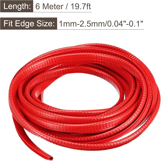 U Channel Edge Trim, 19.7ft Length Rubber Guard Seal Strip Edge Protector Fit for 1-2.5mm Edge, (15/64" W x 25/64" H) Red