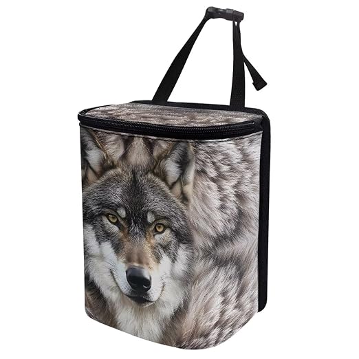 Wolf Print Car Trash Can with Lid, Leak Proof Auto Trash Bag Hanging Vehicle Garbage Can Multipurpose Storage Container for Back Seat Road Trip