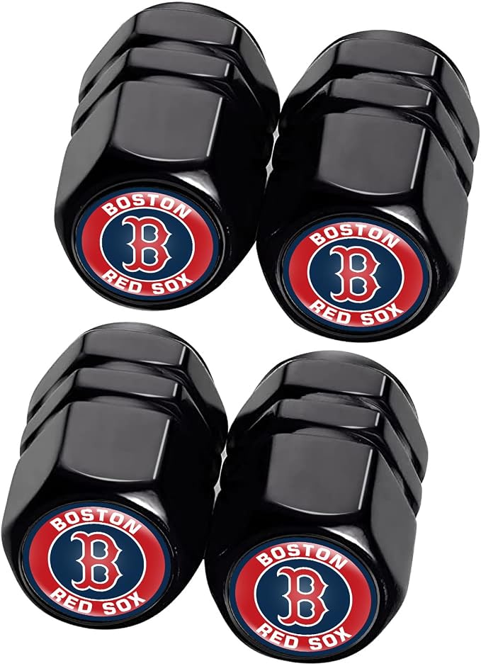 for Boston Red Sox Baseball Fans Car Keychain with Tire Valve Caps, Car Keyring and Valve Stem Caps Compatible with Key Fob Holder, Delicate Gifts for Men Women, Red Sox