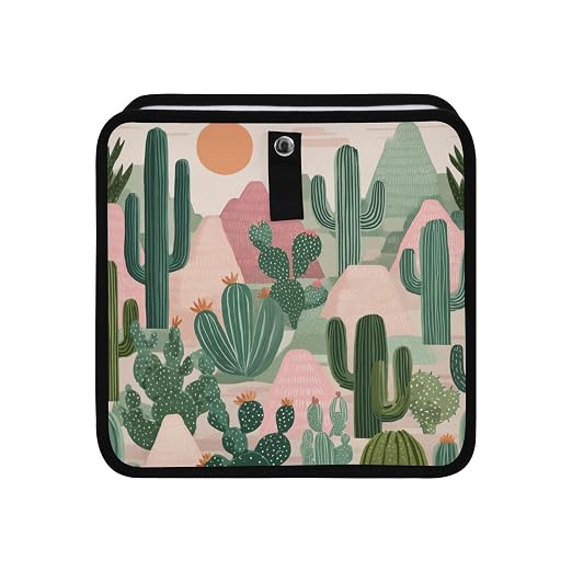 Car Trash Can Organizer Bin with Adjustable Strap for Back Front Seat Console Waterproof Leakproof Collapsible Portable 11 Inch Boho Cacti Mountains and Sun