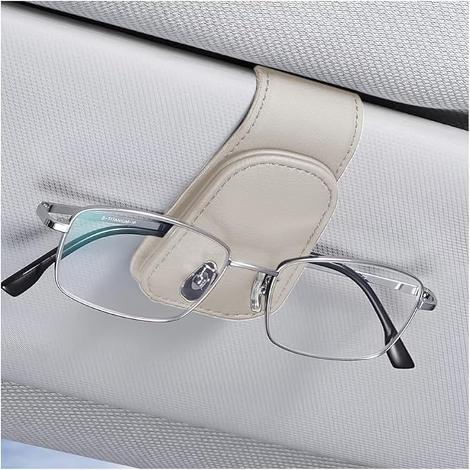 Sunglasses Holders for Car Sun Visor, Leather Eyeglasses Hanger Mounter, Magnetic Glasses Holder and Ticket Card Clip, Auto Interior Accessories Universal for SUV Pickup Truck