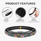 Wildflower Flower Floral Steering Wheel Cover for Women Anti-Slip Universal Car Accessories 15 inch Steering Wheel Protector Fit Auto SUV Sedan Vans Trucks