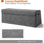 Car Trunk Organizer for SUV and Sedan, Trapezoidal-Grey, 29.5 in | Tailored for Rear Seats, Silky Crosshatch Vegan Leather, XL, Magnetic Lid, Collapsible & Adjustable, Water‑Dust Resist