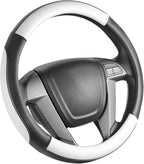 Car Steering Wheel Cover Small Size for Prius Civic Model 3 Model Y Camaro Rogue with 14-14 1/4 inches Outer Diameter, Black and White Mirofiber Leather