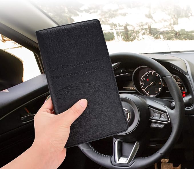 Car Registration and Insurance Holder with Magnetic Shut, Vehicle Glove Box Car Organizer, Men Women Interior Car Accessories for Cards, Essential Document, Driver License, Black