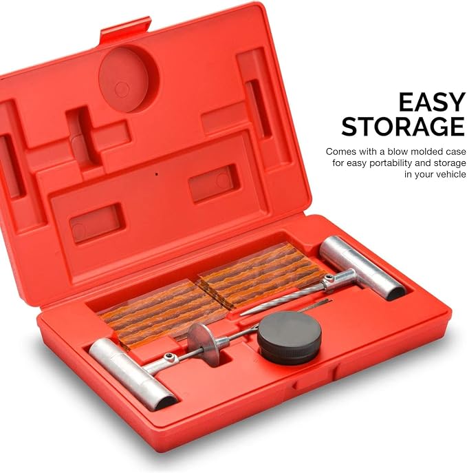 50002L -35 Piece Tire Repair Universal Heavy Duty Tire Repair Kit with Plugs, Fix A Flat Tire Repair Kit, Ideal for Tires on Cars, Trucks, Motorcycles, ATV Roadside Emergency, Tire Plug Kit