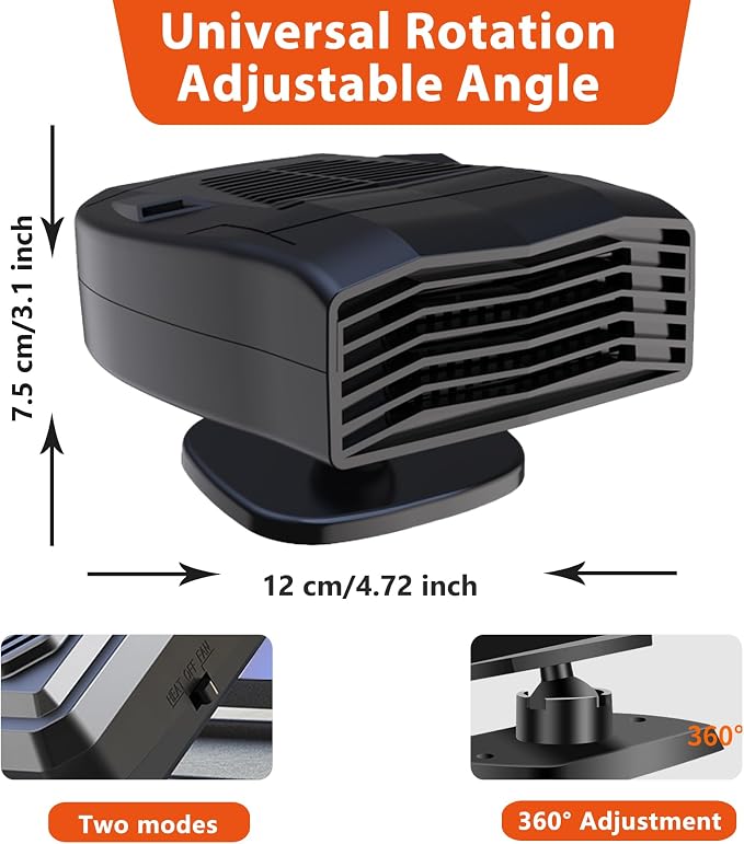 NEW Car Heater,Portable 12V Car Heaters & Defroster,Fast Heating & Cooling Fan,Plug In Car Heater for Windshield Defogger with 360° Rotary Car Heaters for Vehicle,Car,RV,SUV(WW-CH-01)