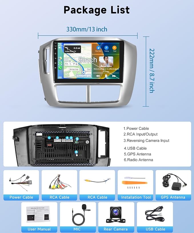 8Core 4+64G Car Stereo for Honda Pilot 2006 2007 2008 Wireless Carplay Android Auto,9 inch 1280 * 720P IPS Touch Screen Radio, Android15/GPS/WiFi/32EQ DSP/59UI/Bluetooth5.0/SWC/Backup Camera&Mic