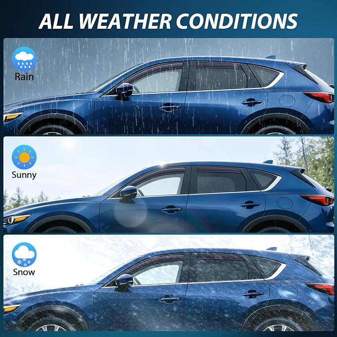 in-Channel Rain Guards Compatible with Mazda CX-5 2017-2025, Light Smoky Blue Vent Visors, Durable Window Deflectors for Fresh Air Circulation, 4PCS