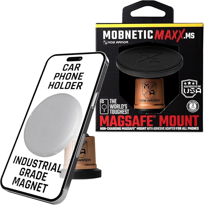 MobNetic Maxx MS - MagSafe Compatible Car Phone Mount w/ 90º Tilt, 360º Rotation & Durable Aluminum Build, Magnetic Holder for iPhone & Android Devices, USA Assembled - Bronze