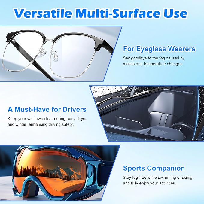 Anti Fog Spray for Car Windshield, 50ml | Prevents Fog on Interior Glass, Works for Side & Rear Windows, Mirror, Eyeglasses, No Streaks, Easy to Apply