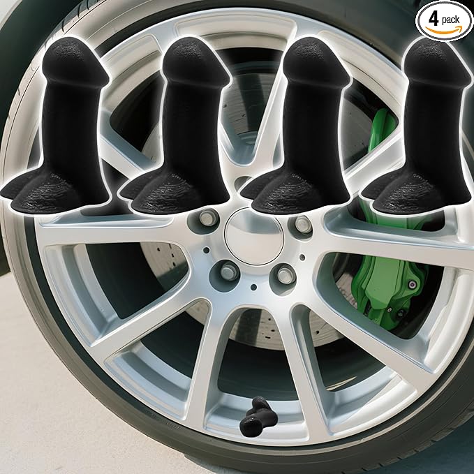 Prank Valve Stem Covers Creative Pencil Tire Valve Stem Caps Funny Glow in The Dark Universal Car Luminous Tire Stem Kit Dust Proof Covers Suitable for Cars,Bike,Trucks,Motor(Black 4pcs)