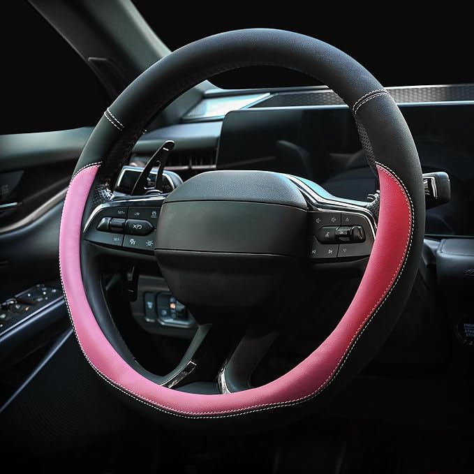 Microfiber Leather Steering Wheel Cover Universal 15 inch(Pink)