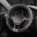 Steering Wheel Cover - Flat Bottom Wheel Cover Made with PVC Leather and Pink Leopard Fabric - Universal Fit for 15-Inch D-Shaped Automotive Steering Wheels (Pink Leopard)