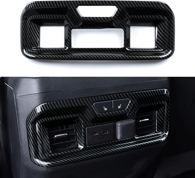 Car Rear Armrestbox Air Outlet Vent Sticker ABS Carbon Fiber Decal Interior Trim Cover for 2019-2025 Chevy Silverado | for GMC Sierra 2019-2021 1500 2500 3500 HD Accessories
