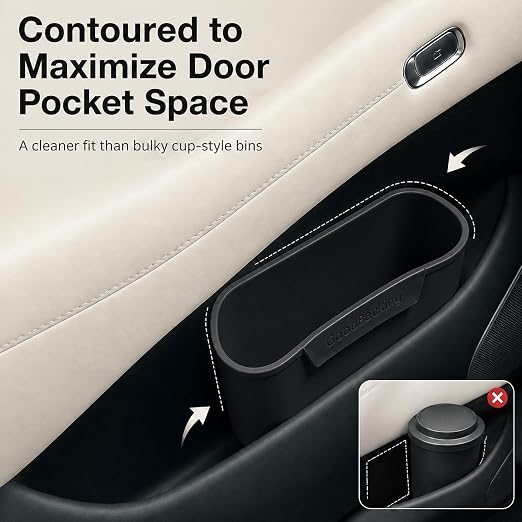 Car Door Trash Can 2 Pack, Black Silicone Garbage Bin for Driver Passenger Door Pocket, Waterproof Auto Waste Container Fits Most Standard Car Door Pockets