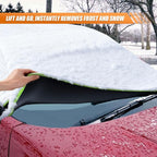Magnetic Car Windshield Snow Cover, Windproof Car Sunshade with Elastic Strap & Hook, Automotive Windscreen Frost Cover, Winter Vehicle Side Window&Mirror Protector Accessories (Green Eage)