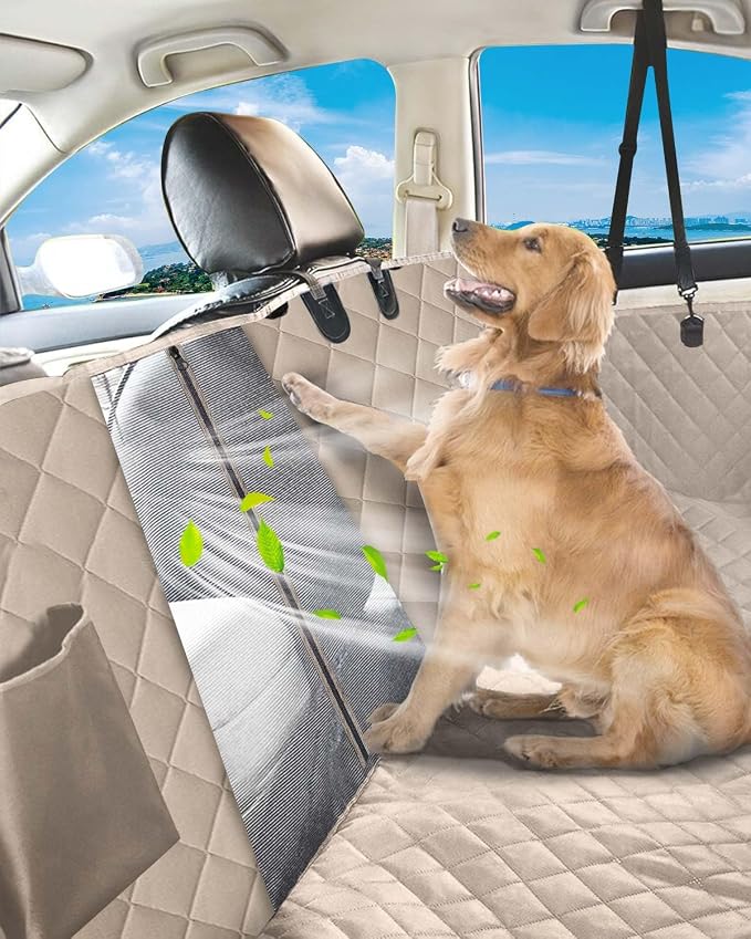 Dog Car Seat Cover, Heavy Durable Dog Seat Cover for Back Seat, 100% Waterproof Scratch Proof Nonslip Dog Hammock for Car with Side Flap, Pet Back Seat Covers Large 60" W x 64" L