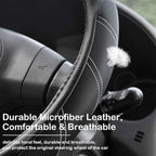 Black Line Punching Car Steering Wheel Cover, Microfiber Leather Sports, 14.5-15 in Universal Leather Wheel Covers, Breathable Fashion Anti-Slip, Steering Wheels Accessories for Men Women