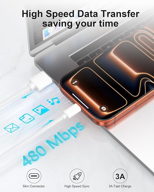 5FT iPhone 17 16 15 Fast Car Charger Cord, [MFi Certified] 30W Braided USB to USB C Carplay Cable, 2 Pack 5 Foot USB Type C Charge Cord for iPhone 17 16 15 Pro Max, iPad Pro, Galaxy, Moto G,LG, Pixel
