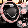 Cherry Steering Wheel Cover for Women, Steering Wheel Covers with Anti-Slip Lining, Universal 14.5-15 inchs Car Interior Accessories with 2PCS Car Coasters Suitable for Men and Women