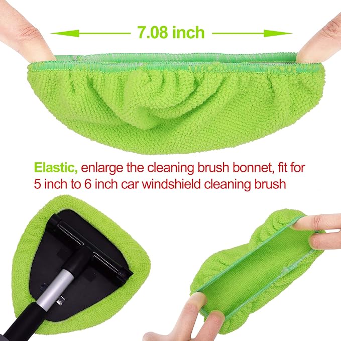 XINDELL Windshield Cleaning Combo – Upgrade Large-Head Car Window Cleaner Tool with Extendable Handle & 4 Pads + 5-Pack Replacement Microfiber Triangular Covers for Interior/Exterior Auto Glass, Strea