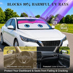 Car Windshield Sun Shade, Universal Fit Compact Sedan SUV, Cute Pink | 59 x 27.5" Car Sun Visor, Foldable Front Window Sunshade, UV Heat Protection, Cute Eyes Series