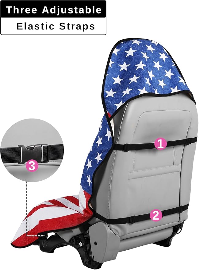 Terry Cloth seat Cover Universal Waterproof Car Sport Towel Seat Cushion Non-Slip Sweat-Absorbent Towel Cloth Suitable for Gym Workout, Universal Fit for Car SUV Van-Flag