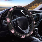 Cartoon Axolotl Cherry Blossom Car Steering Wheel Cover Non-Slip Rubber Steering Wheel Covers Warm Breathable Sweat Absorption 15 Inches Pink