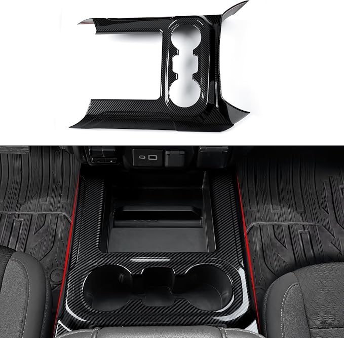Car Sticker Center Console Front Cup Holder ABS Carbon Fiber Decal Interior Trim Cover for 2019-2025 Chevy Silverado | for 2019-2021 GMC Sierra 1500 2500 3500 HD Accessories
