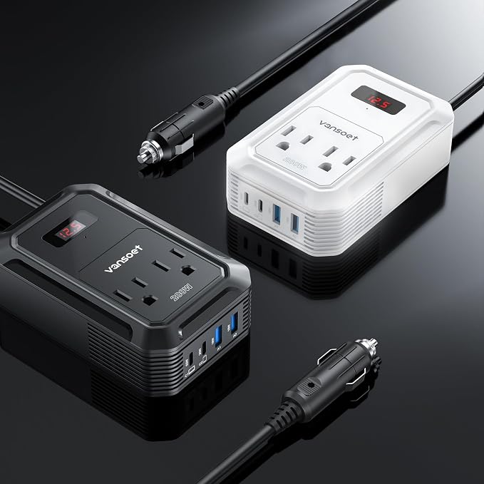 200W Car Power Inverter DC 12V to 110V AC Inverter with PD 65W/30W USB C & 2 QC 18W USB Ports & 2 AC Outlets,Car Pluɡ Adapter Outlet for Laptop/Phone/Road Trip