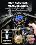 Digital Tire Pressure Gauge with Inflator, 250 PSI Heavy Duty Air Chuck with Tire Tread Depth Gauge, Stainless Steel Braided Hose with Quick Connect Coupler, Car Accessories