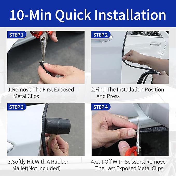 Car Door Edge Guards, 16Ft Rubber Seal Car Door Edge Trim, U Shape Door Edge Protector Guard, Aluminum Weather Proofing Automotive Door Edge Molding, Protection for Most Cars (Black)