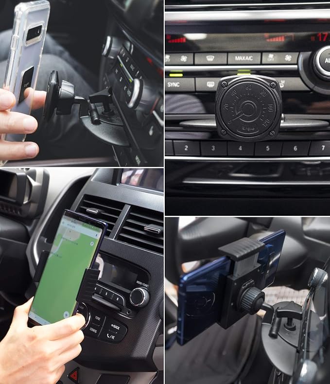 2 in 1 CD Slot Car Phone Holder Mount One Touch Premium Adjustable Phone Grip Strong Magnet Clip Cradle for Universal Smartphone - Black